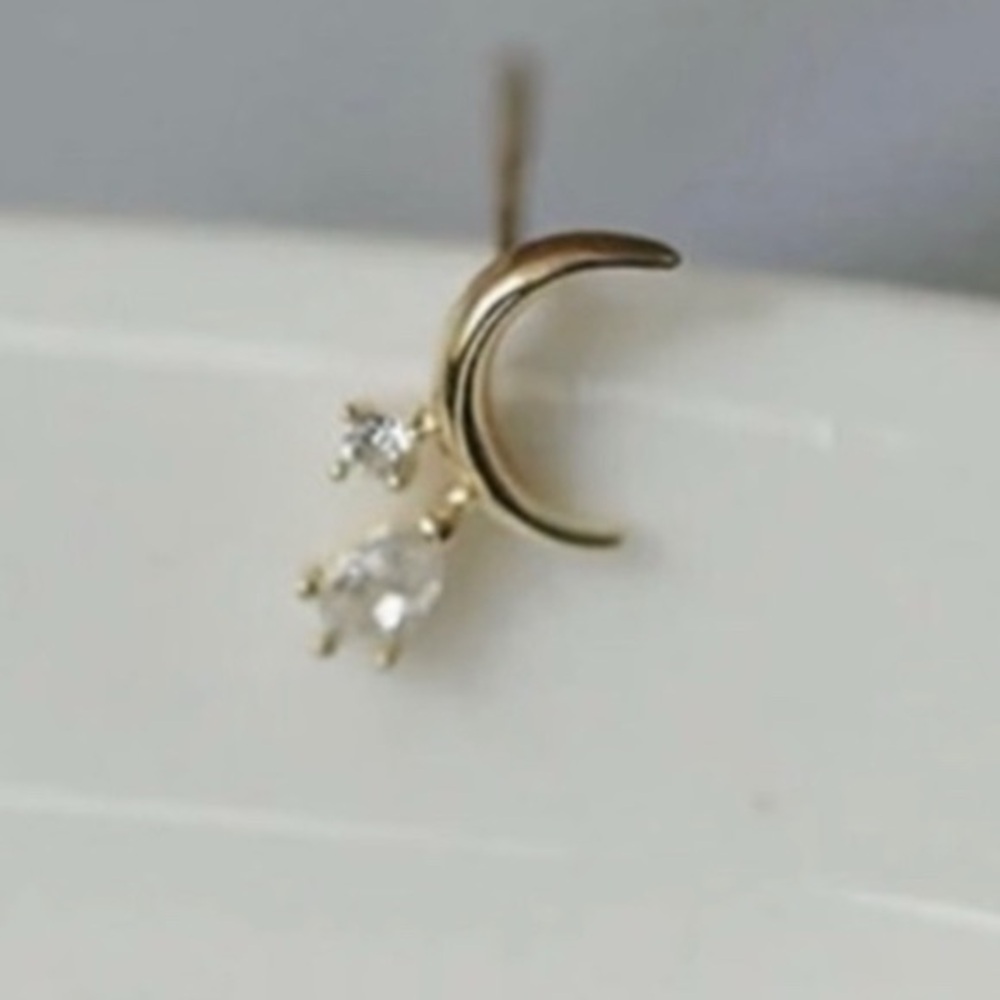 “Tears from the Moon” Crescent Sliver Dripping Crystals Swarovski Tiny 14K Studs - Picture 10 of 12